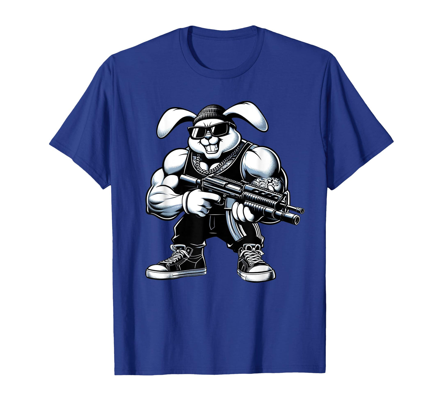 Thug Bunny Holding Gun Muscles Gangster Rabbit Lovers Art T-Shirt