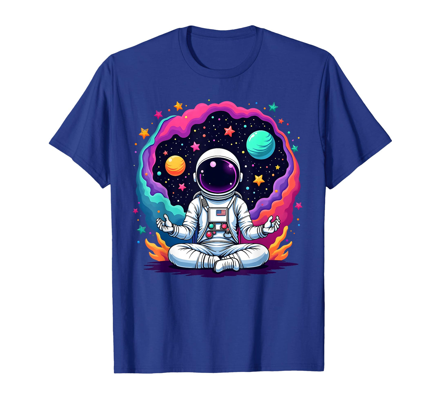 Funny Astronaut Yoga Meditation Planets Science Space T-Shirt