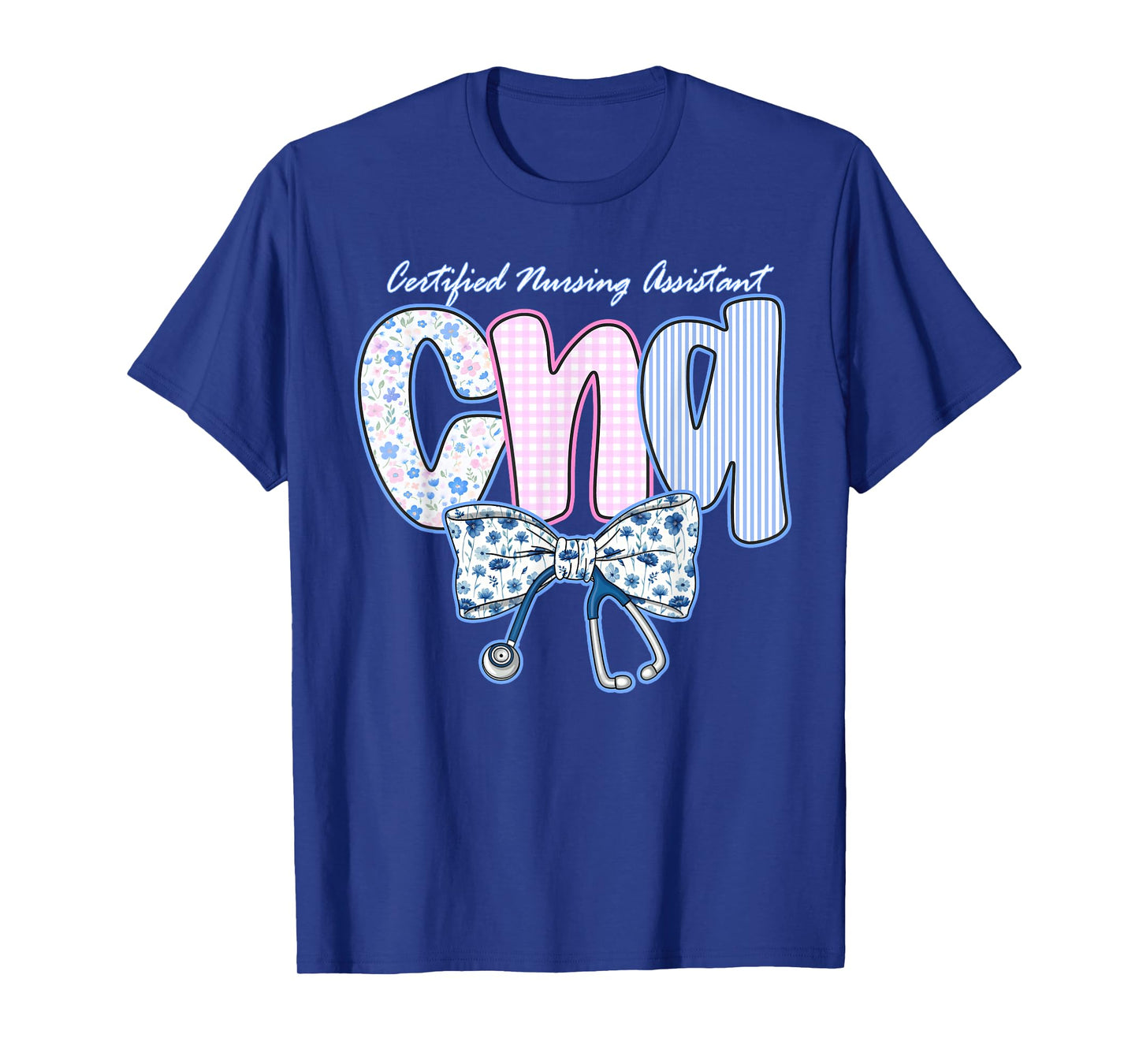 Coquette Bow CNA Nurse Blue Floral Stethoscope Cute Nurses T-Shirt