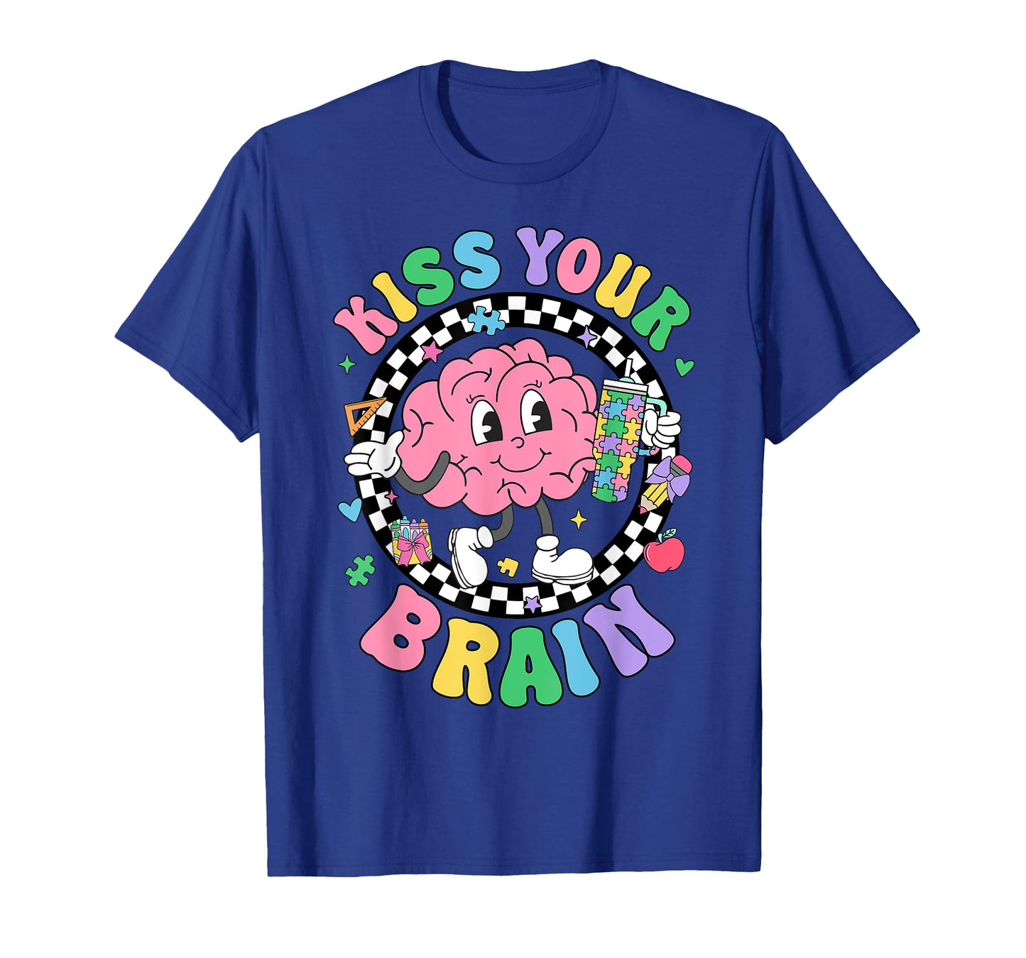 Kiss Your Brain Valentines Autism Awareness Teacher Kids T-Shirt
