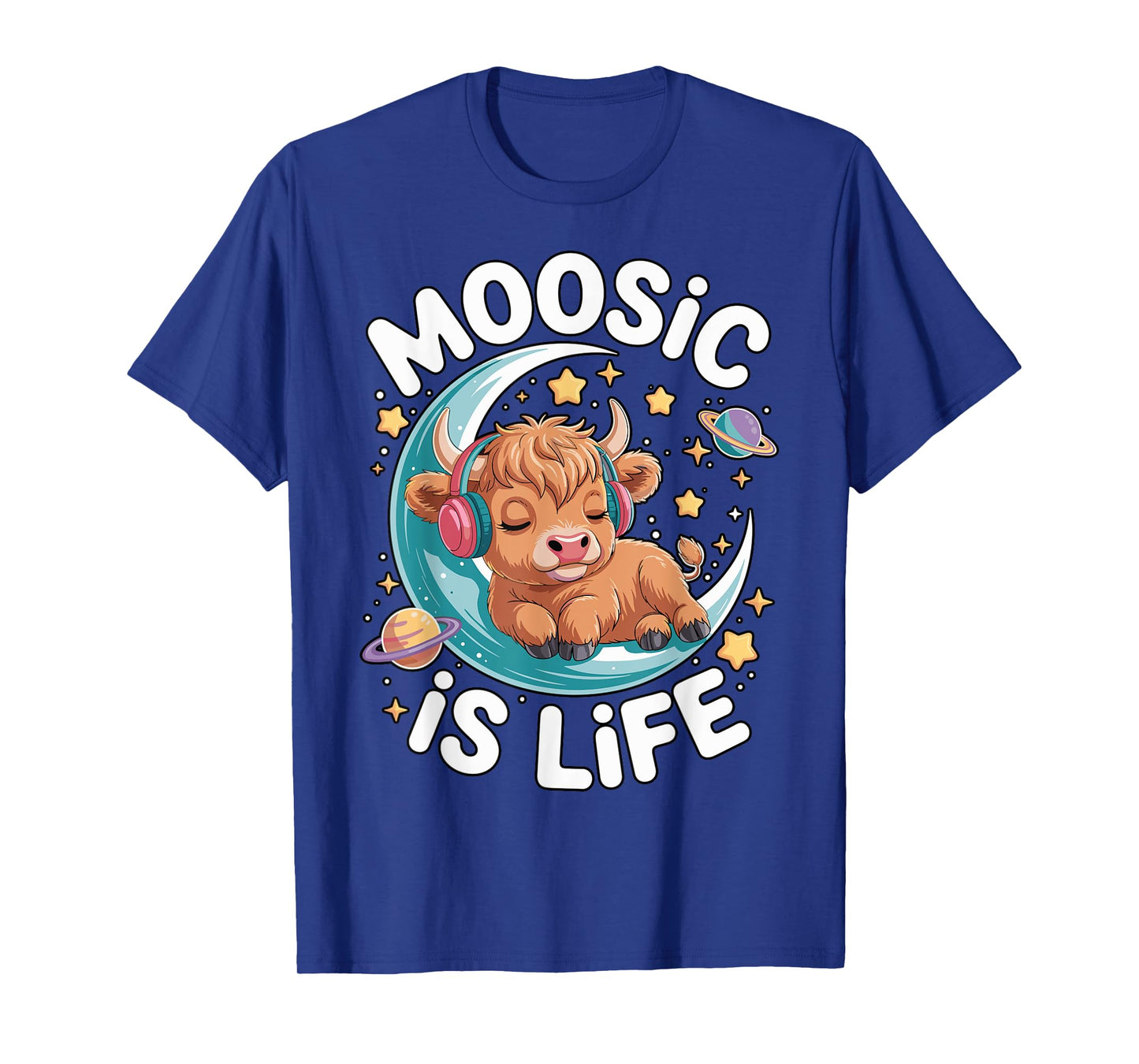 Funny Moosic is Life Cute High Land Cow On Moon Women, Girls T-Shirt