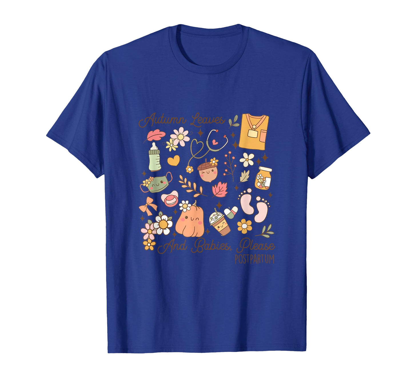 Retro Groovy Postpartum Cute Nurse Crew Fall Thanksgiving T-Shirt