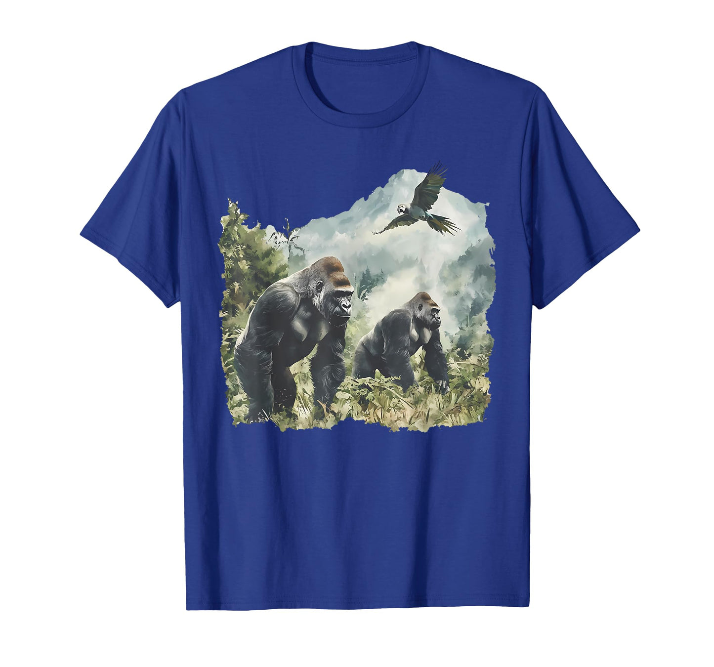 Vintage Silverback Gorilla and African Grey Parrot Wildlife T-Shirt