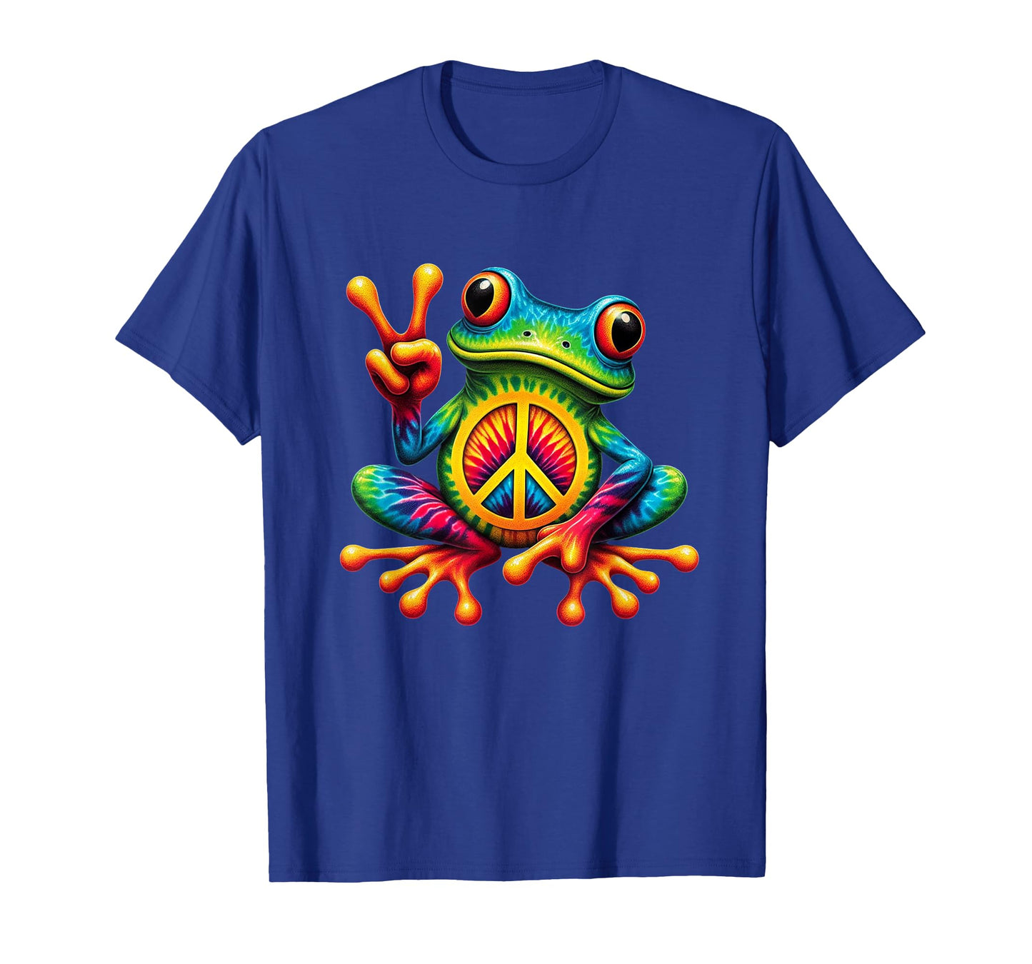 Tie-Dye Frog Holding Peace Sign Funny Hippie T-Shirt