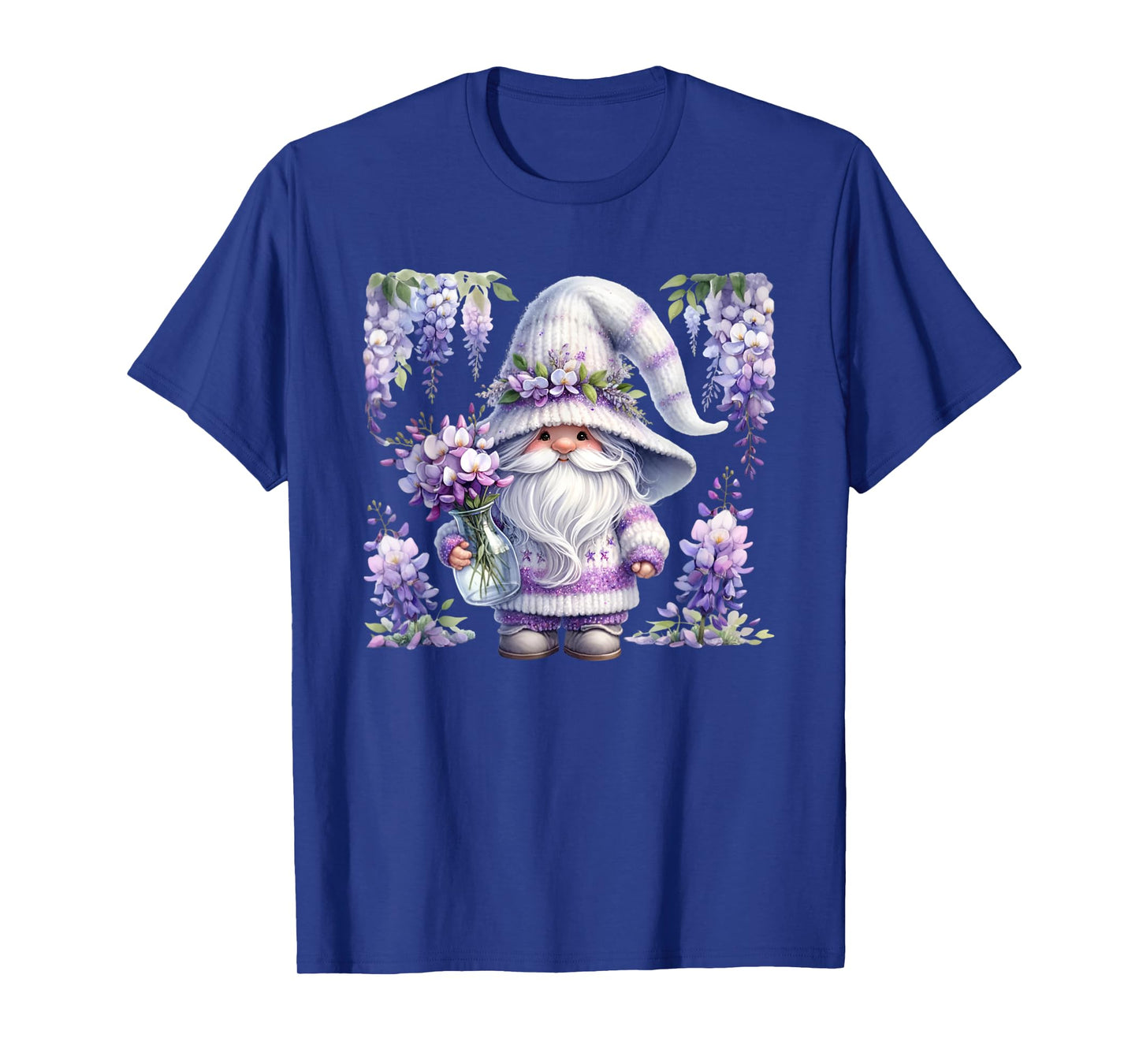 Purple Wisteria Flowers For Mom Cute Gardening Gnome Floral T-Shirt