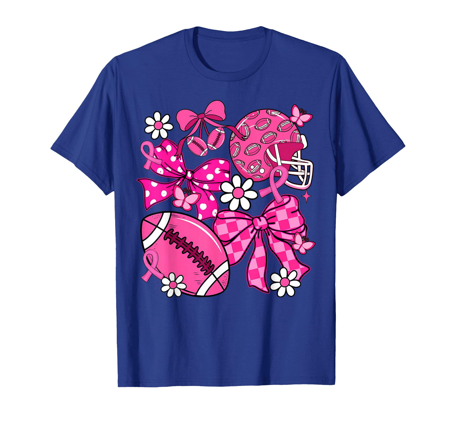 Coquette Bow Breast Cancer Awareness Football Pink Ribbon T-Shirt
