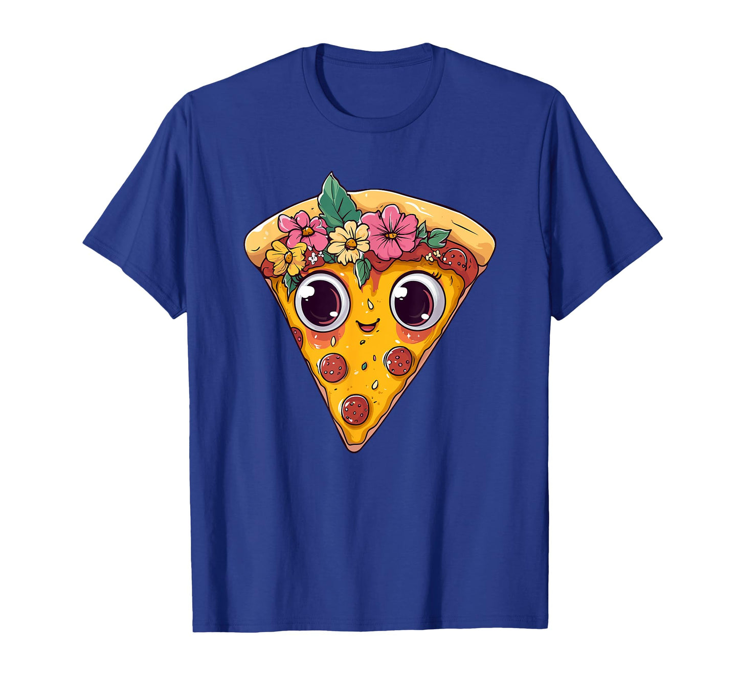 Cute Pizza Slice With Big Eyes Flowers T-Shirt
