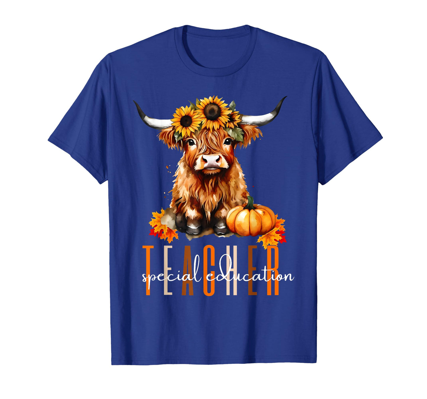 Fall Highland Cow Special Education Teacher Halloween Autumn T-Shirt for Men Women