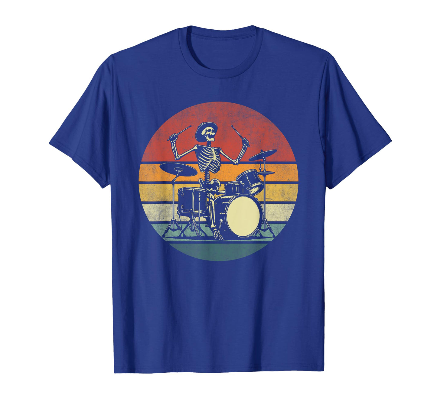 Retro Drummer Rock Skeleton Drummer Skeleton Playing Drum T-Shirt