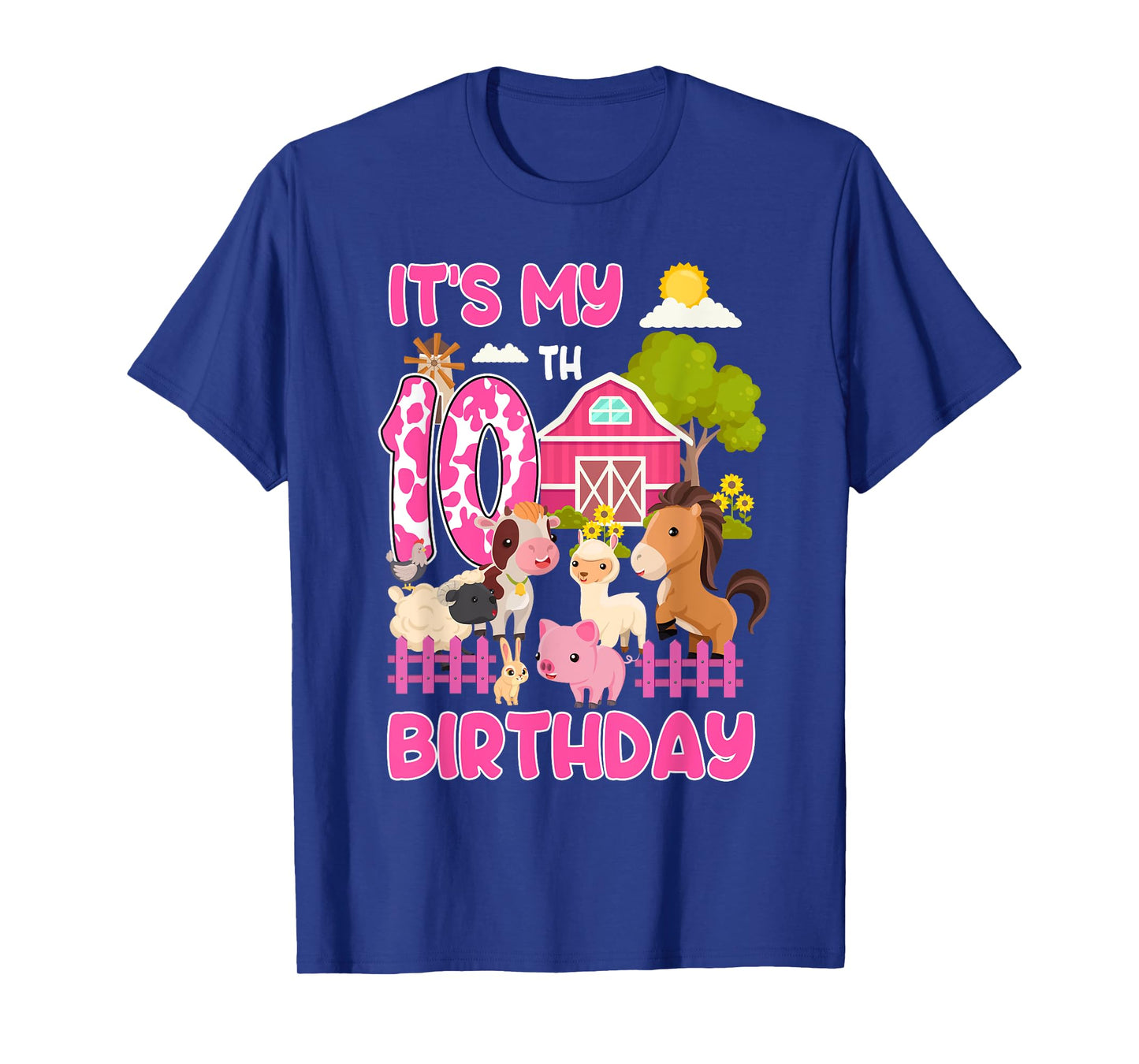 Itβs My 10th Birthday Farm Animals 10 Year Old Girl Party T-Shirt