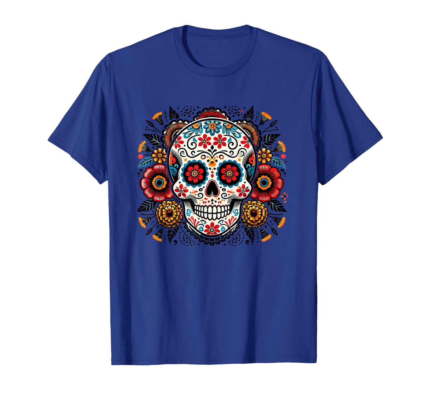 Sugar Skull Floral Art Men Women T-Shirt