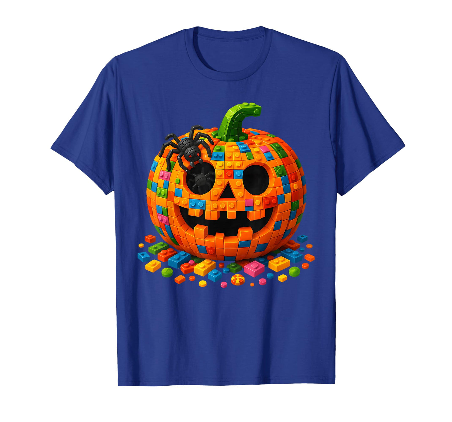 Pumpkin Halloween Master Builder Building Blocks Bricks Kids T-Shirt