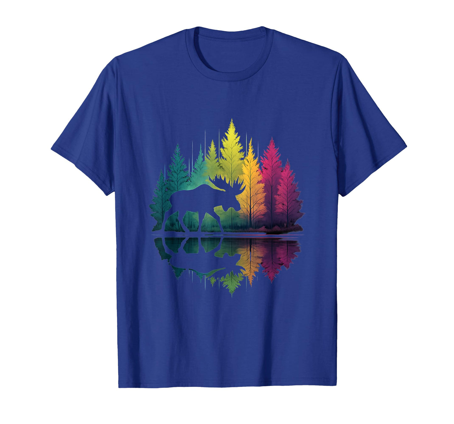 Moose Reflection Rainbow Trees Nature Lovers Tee T-Shirt