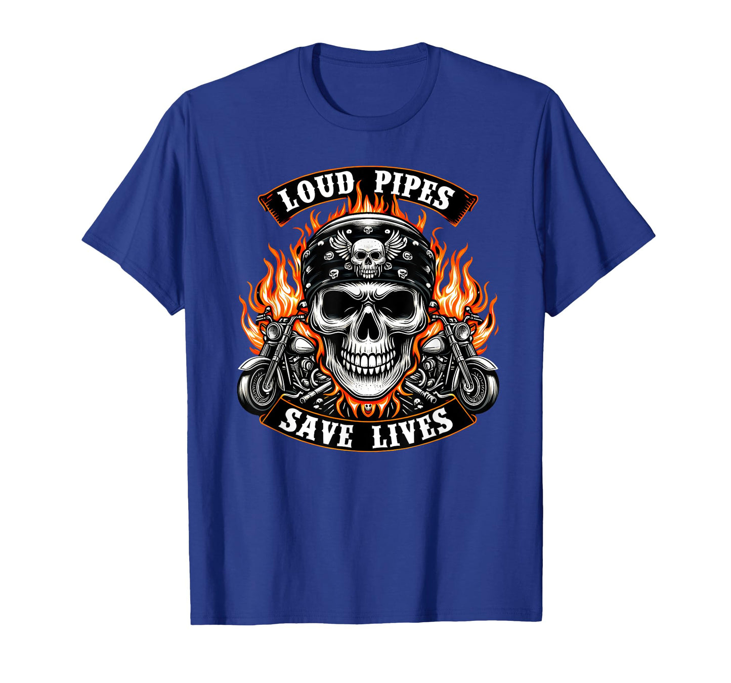 Loud Pipes Save Lives Skeleton Rider Motorcycle Biker Skull T-Shirt