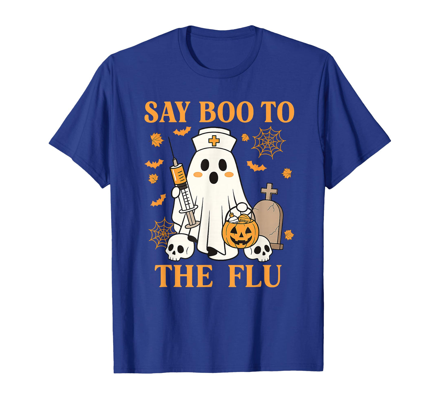 Retro Nurse Ghost Halloween Vaccine Say Boo to The Flu T-Shirt