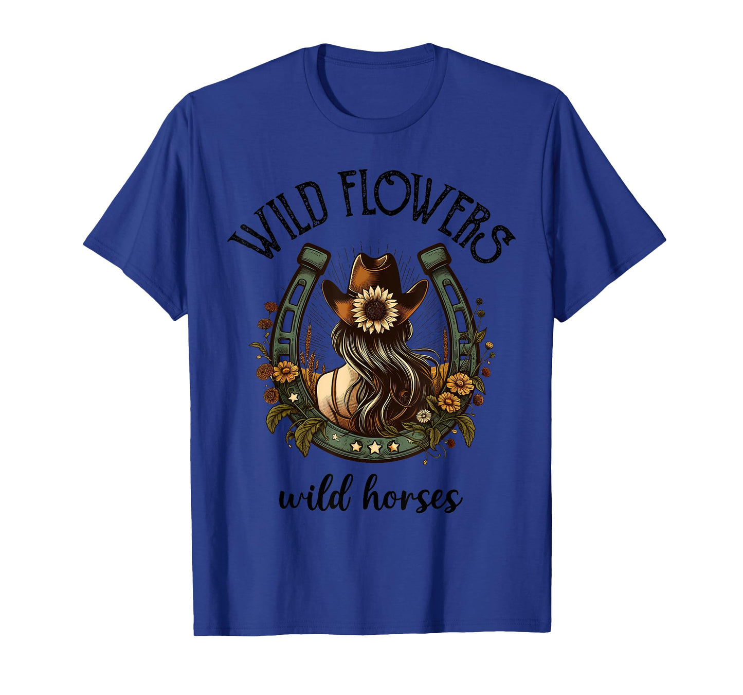 Wild Flowers Wild Horse Cowgirl Riding Horse T-Shirt