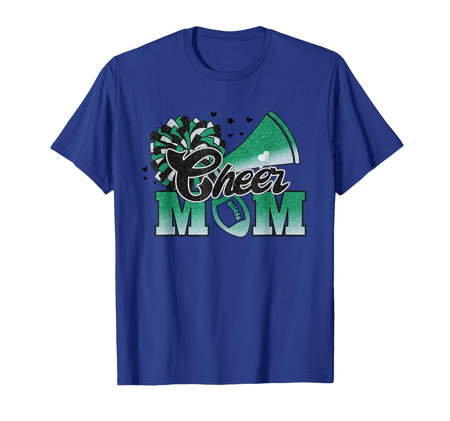 Football Cheer Mom Biggest Fan Cheerleader Black Green White T-Shirt