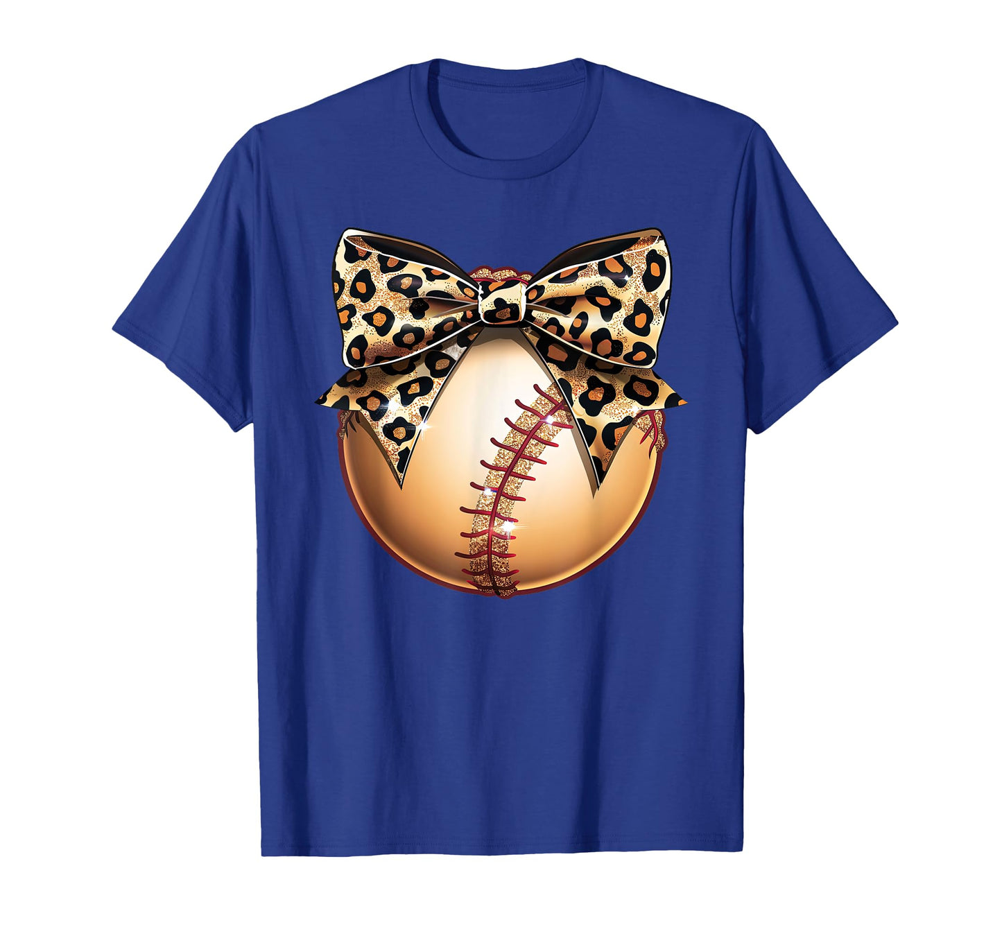 Cute Leopard Cheetah Print Ribbon Bow Baseball Mom Sister T-Shirt