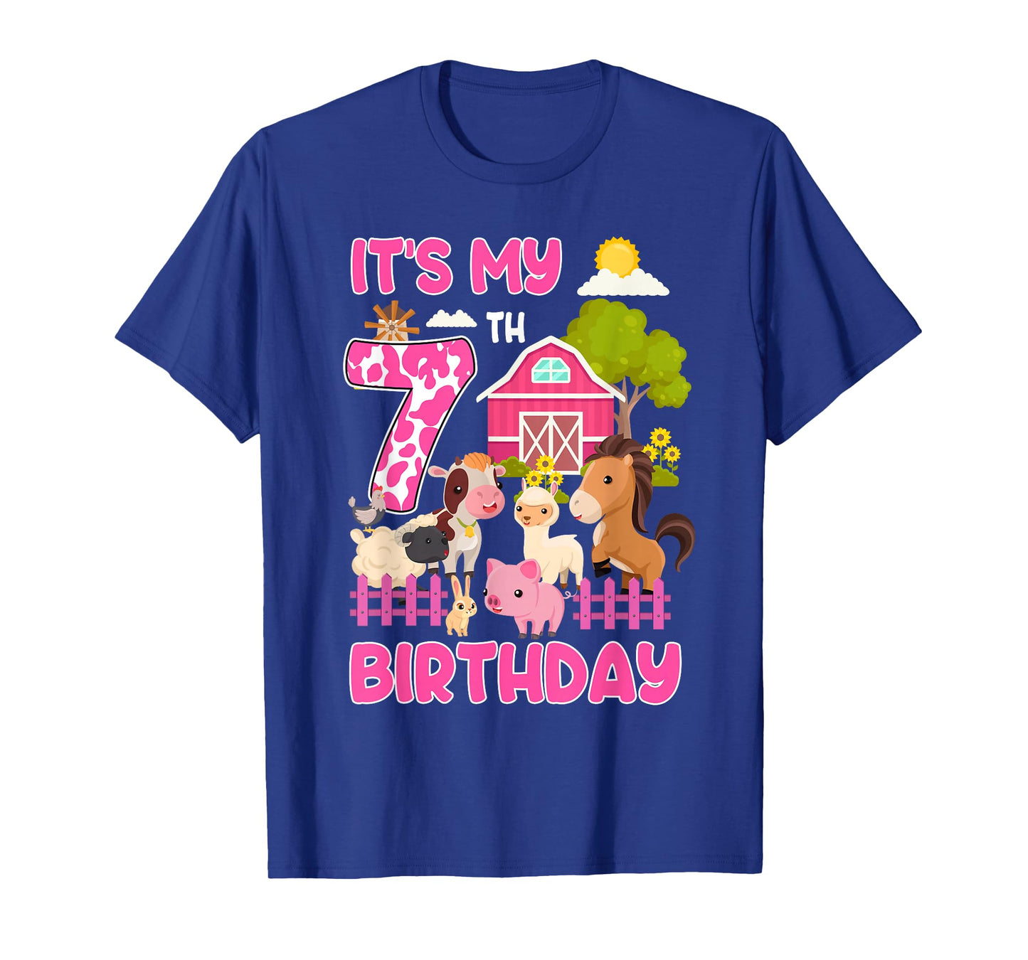 Itβs My 7th Birthday Farm Animals 7 Year Old Girl Party T-Shirt