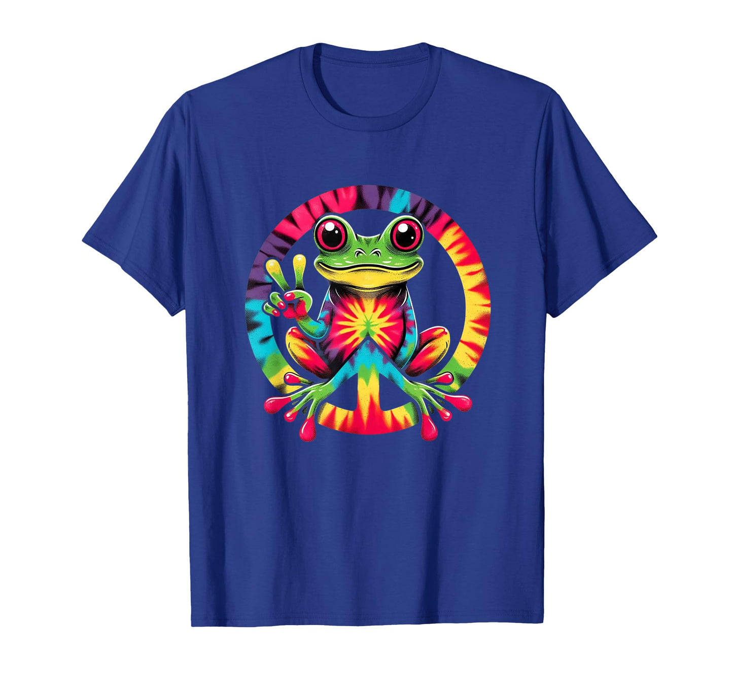 Colorful Tie Dye Collection Tie-Dye Frog Holding Peace Sign Funny Hippie T-Shirt