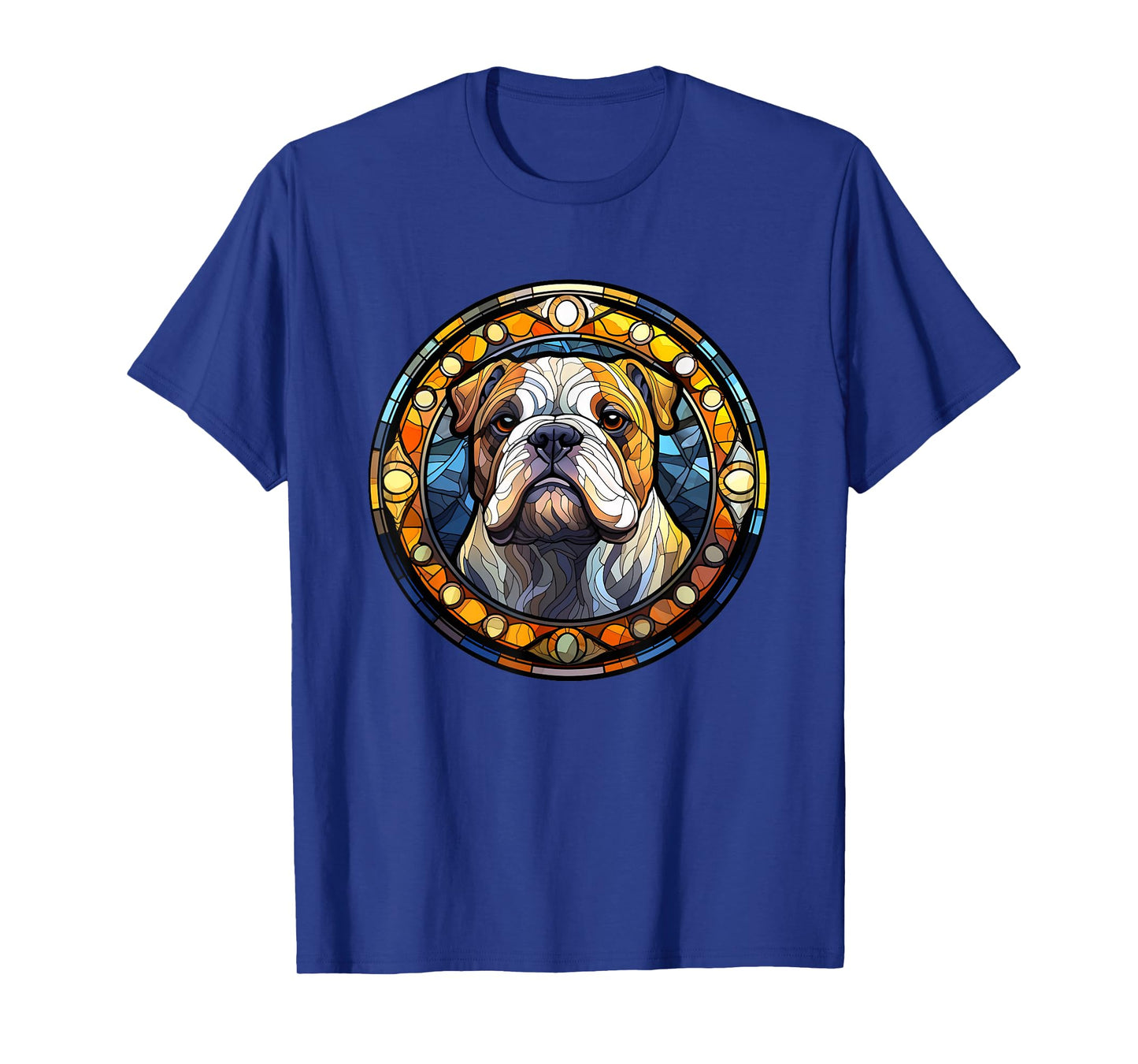 Bulldog Stained Glass Leadlight Artistic Design T-Shirt