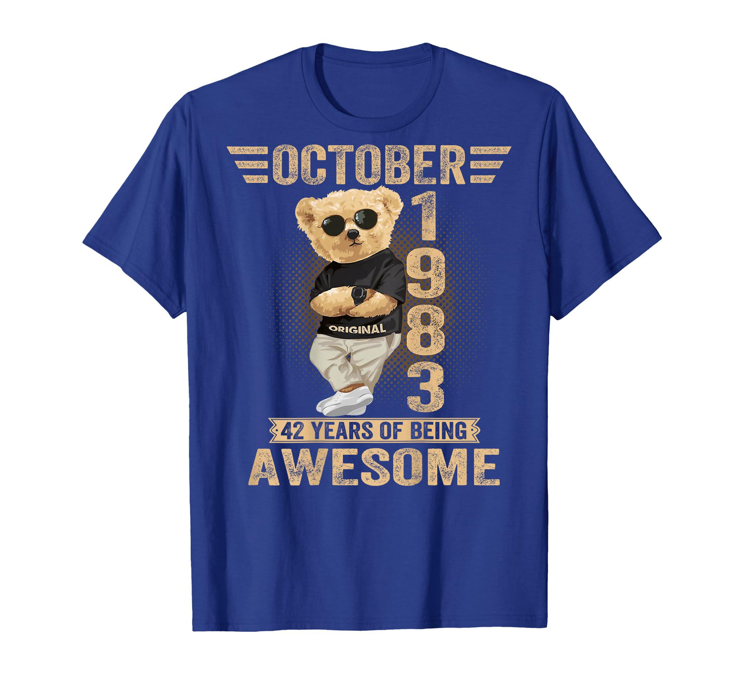 (On Back) October 42th Birthday Men Women 1983 Teddy Bear T-Shirt