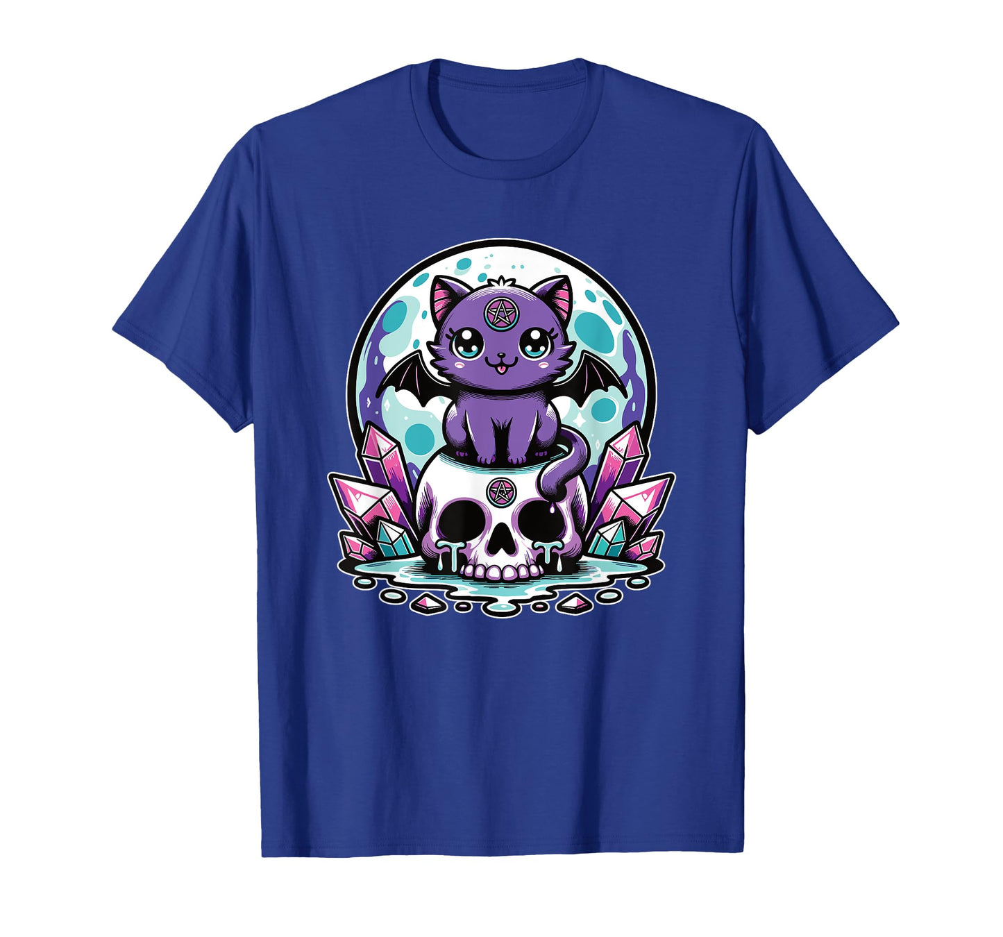 Kawaii Pastel Goth Cute Creepy Cat Bat Skeleton T-Shirt