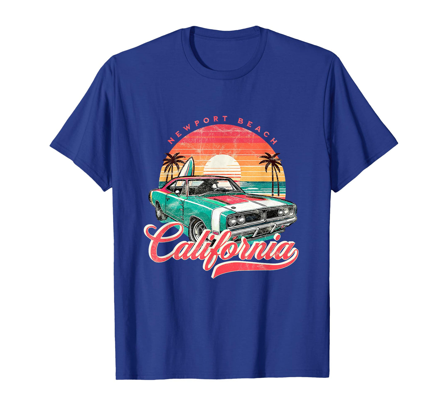 Classic Muscle Car Retro Newport Beach California Surfer Sun T-Shirt