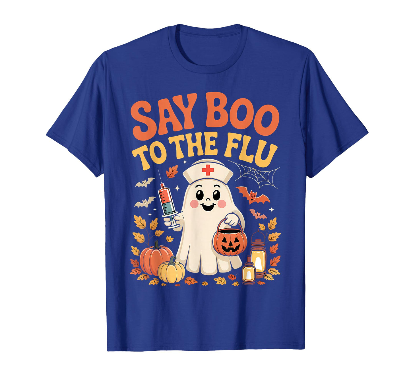 Funny Retro Nurse Ghost Halloween Vaccine Say Boo to The Flu T-Shirt