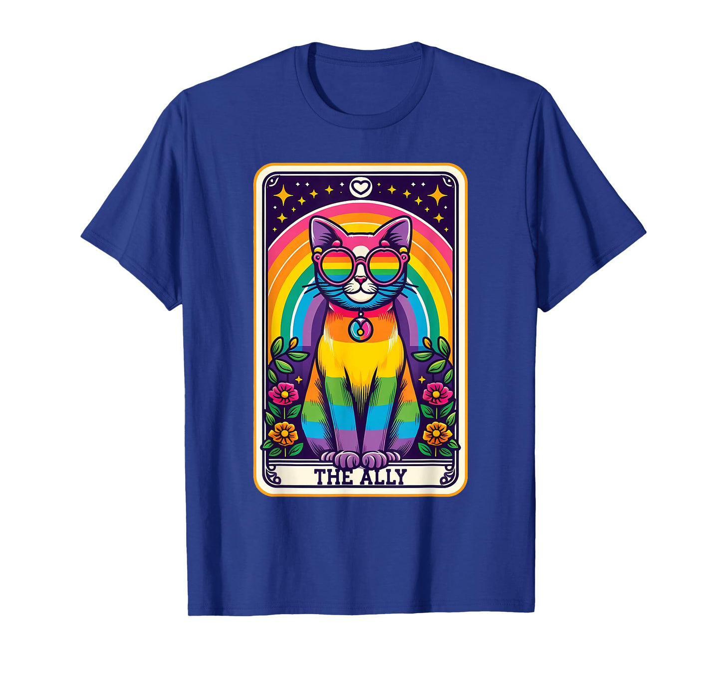 Tarot Card Cat The Ally, Gay Pride Rainbow LGBTQ Cat T-Shirt for Men Women