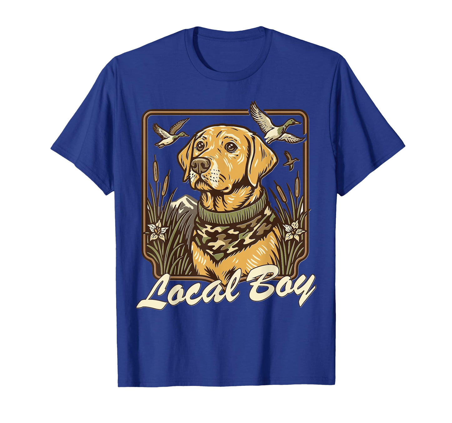 Local Boy Yellow Lab Hunting Dog Marsh Scene Sunset Vintage T-Shirt