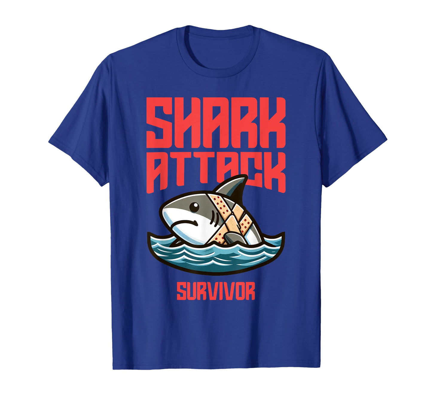 Cool Shark Attack Survivor Injury Beach Funny Shark T-Shirt for Men Women Kids