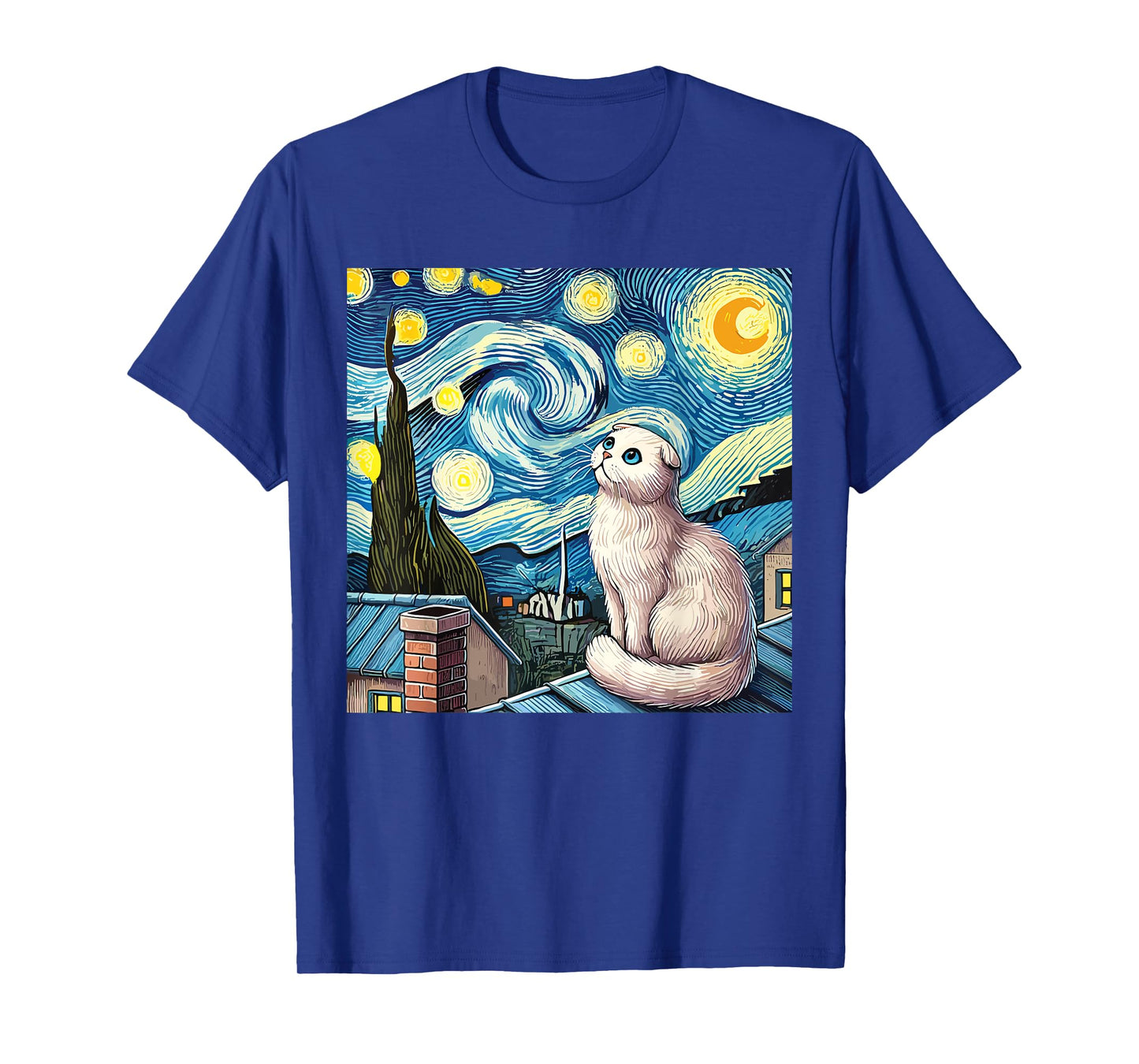 Scottish Fold Cat Under Starry Night Sky T-Shirt