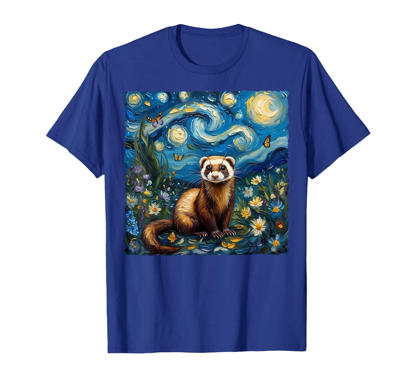 Van Gogh's Starry Night Style Earth Day Ferret Wildlife Art T-Shirt