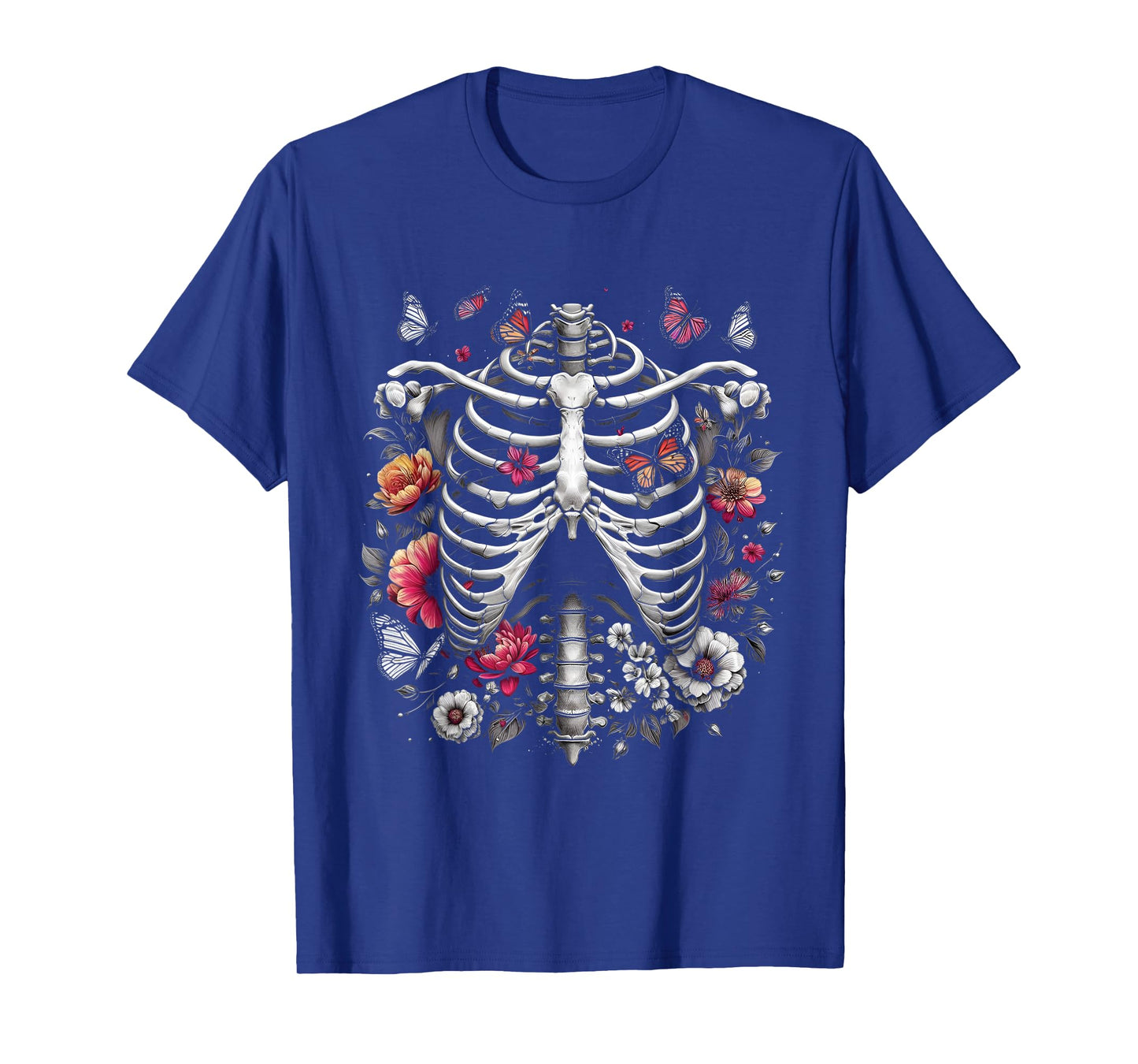 Floral Skeleton Ribcage and Butterflies Spooky Halloween T-Shirt