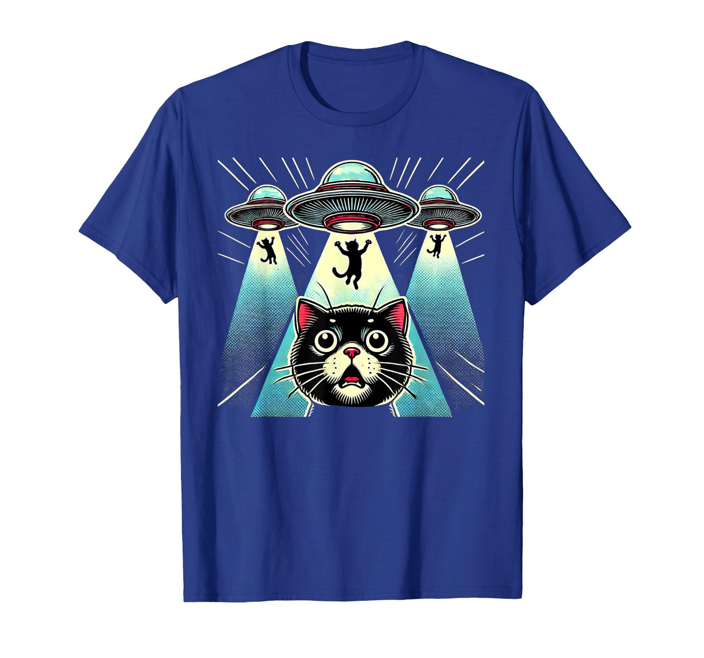 Funny UFO Cat Alien Abduction Spaceship Outerspace T-Shirt for Men Women Kids