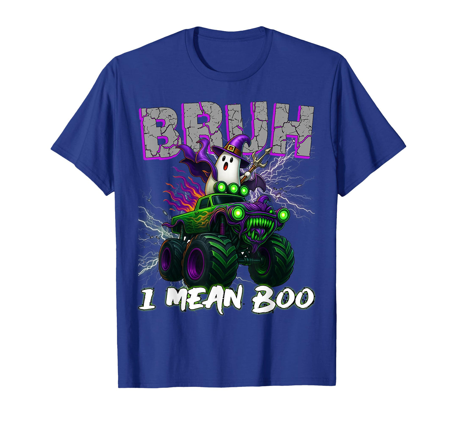 Bruh I mean Boo Riding Monster Truck Halloween Boys Kids T-Shirt