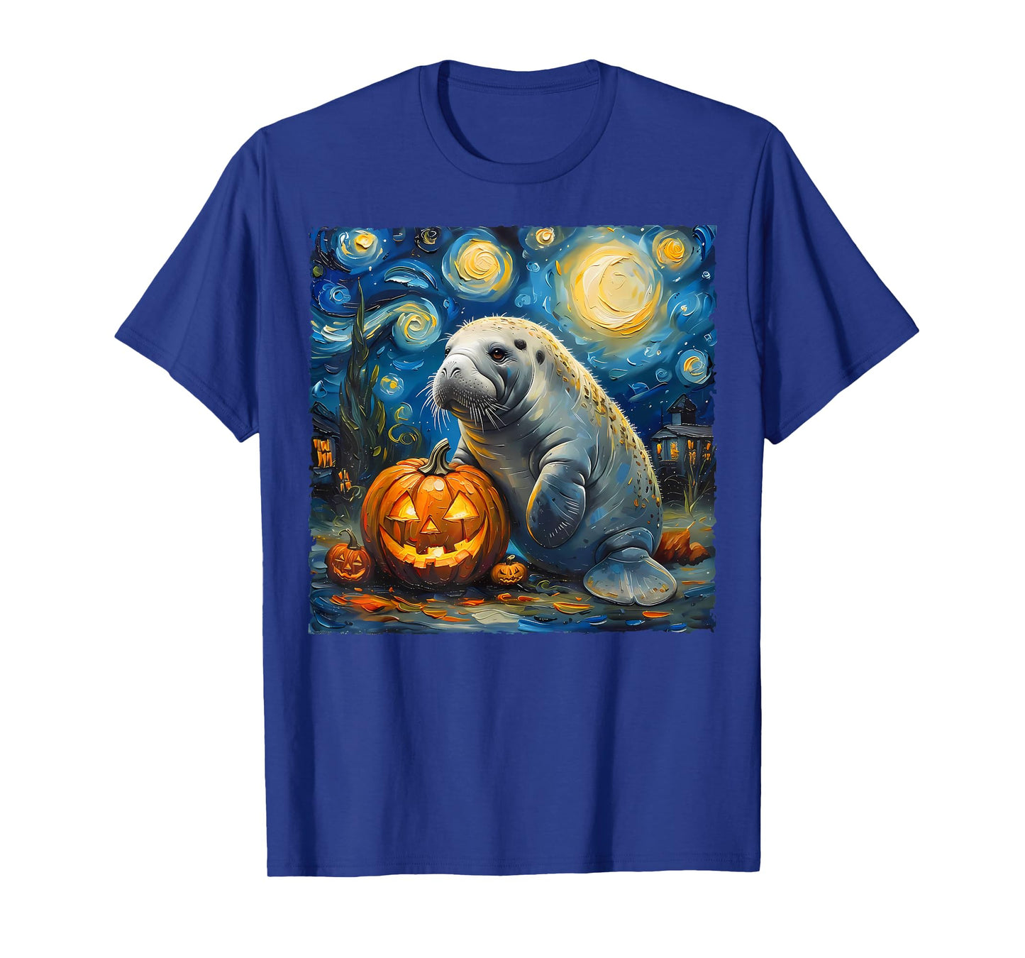Manatee Pumpkin Van Gogh The Starry Night Halloween Artwork T-Shirt