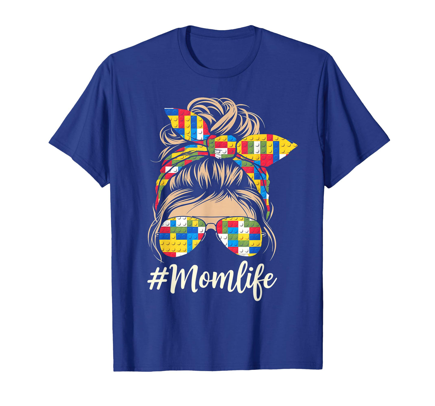 Building Block Messy Bun Mom Life Master Builder Mothers Day T-Shirt