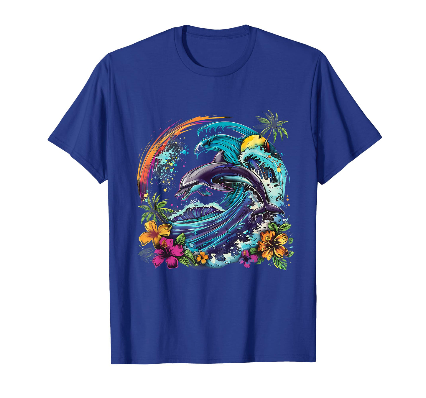 Sea Ocean Dolphin Motif Artwork Floral Sea Ocean Animal T-Shirt