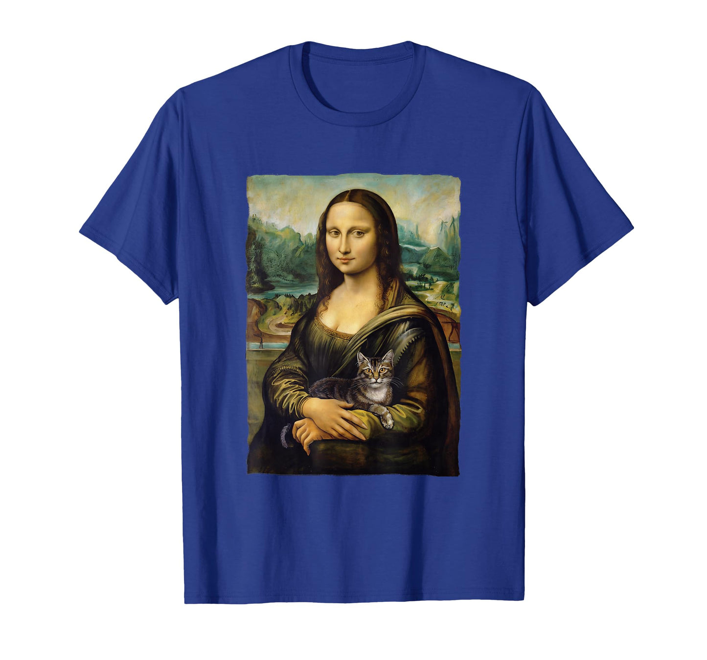 Mona Lisa Holding Grey Cat Portrait Art Painting T-Shirt