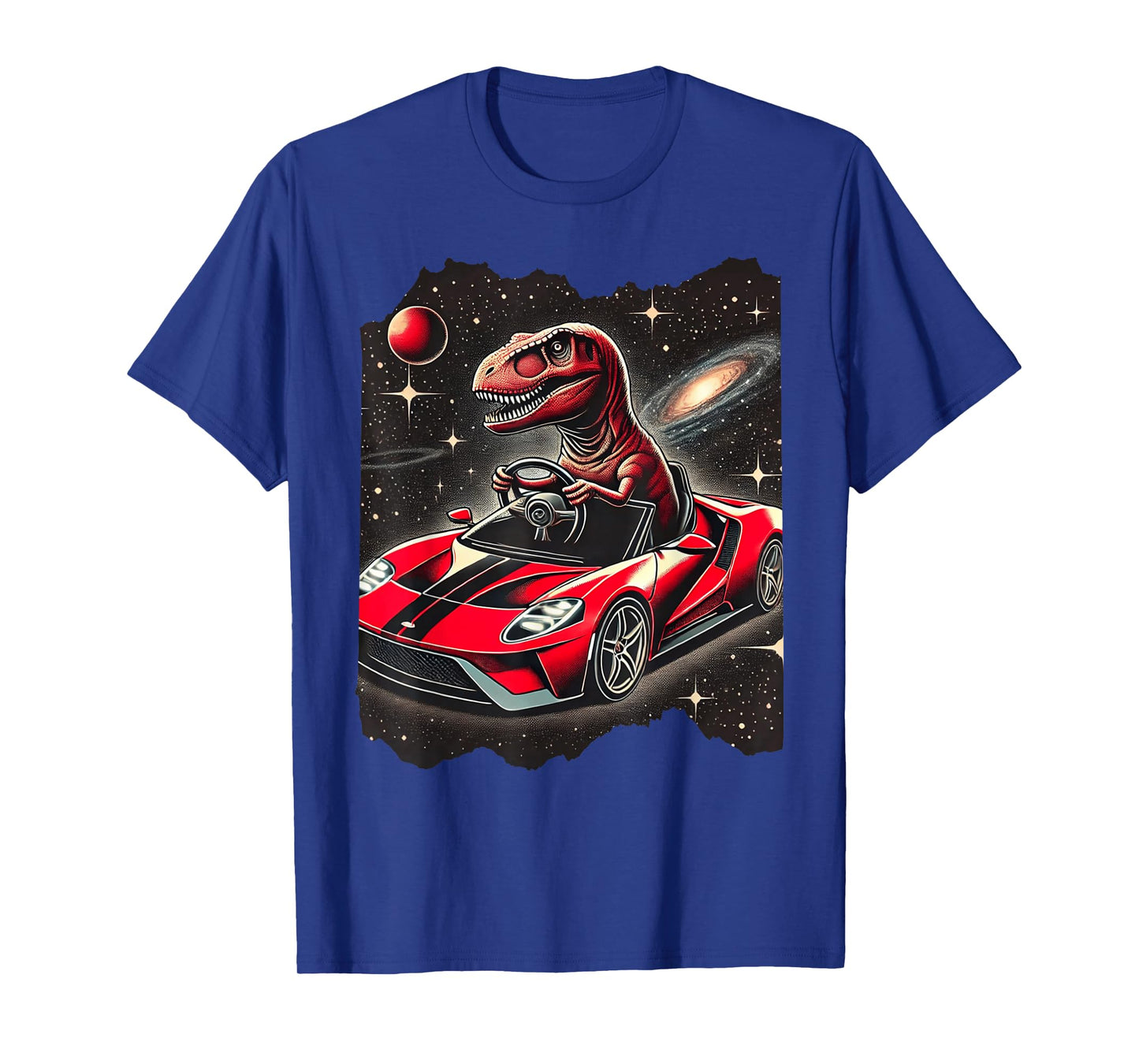 T Rex Dinosaur Driving Sports Car In Space Tyrannosaurus Rex T-Shirt