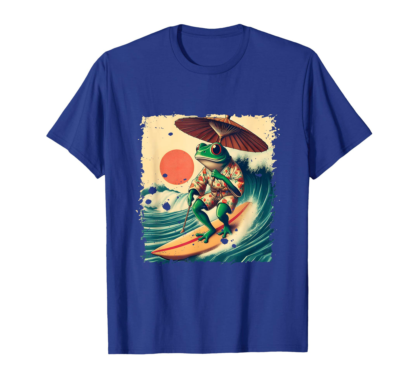 Japanese Frog Surfing Wave Funny Japan Art Anime T-Shirt