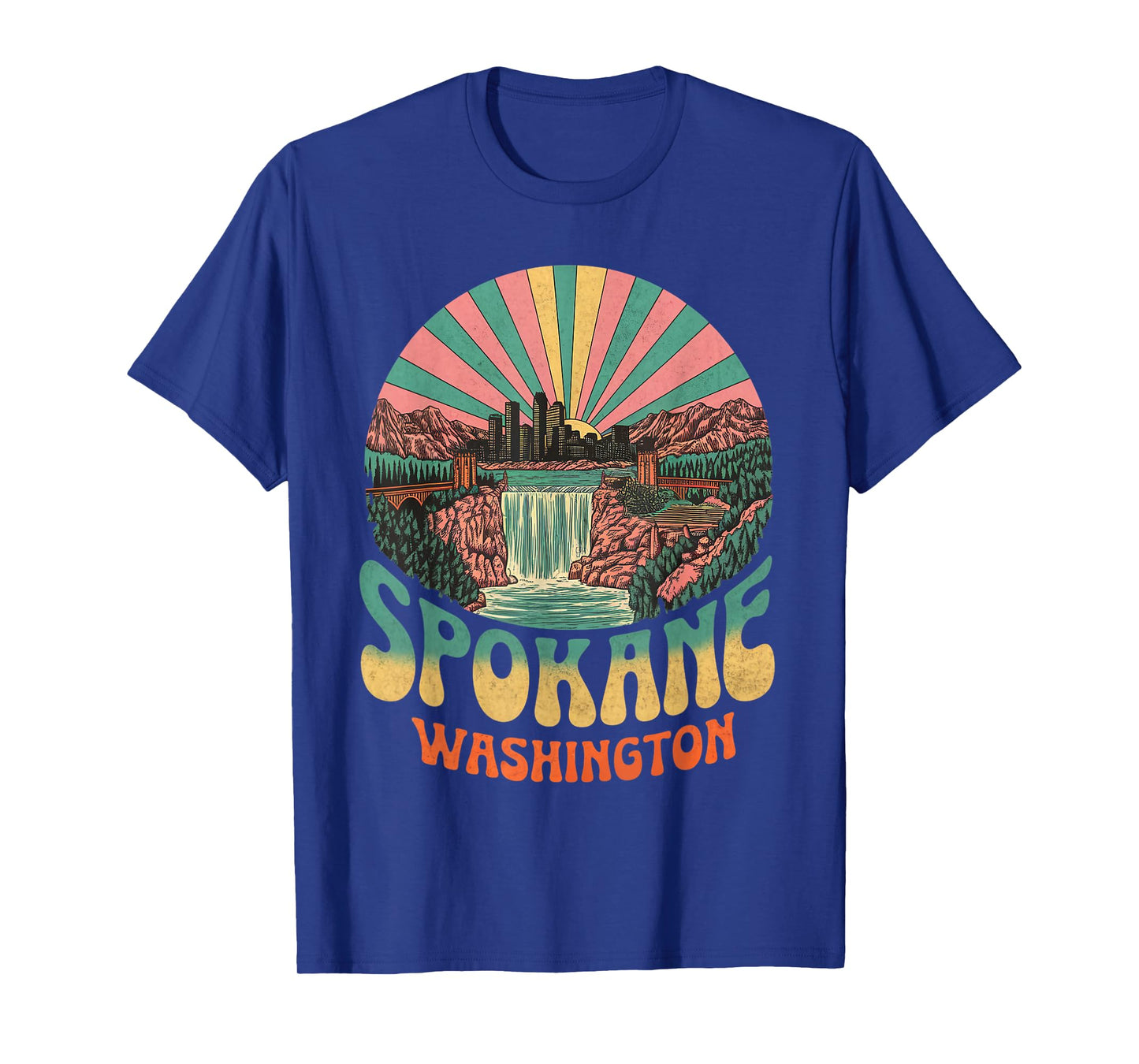 Vintage Spokane Washington Sunset Skyline Cityscape Retro T-Shirt