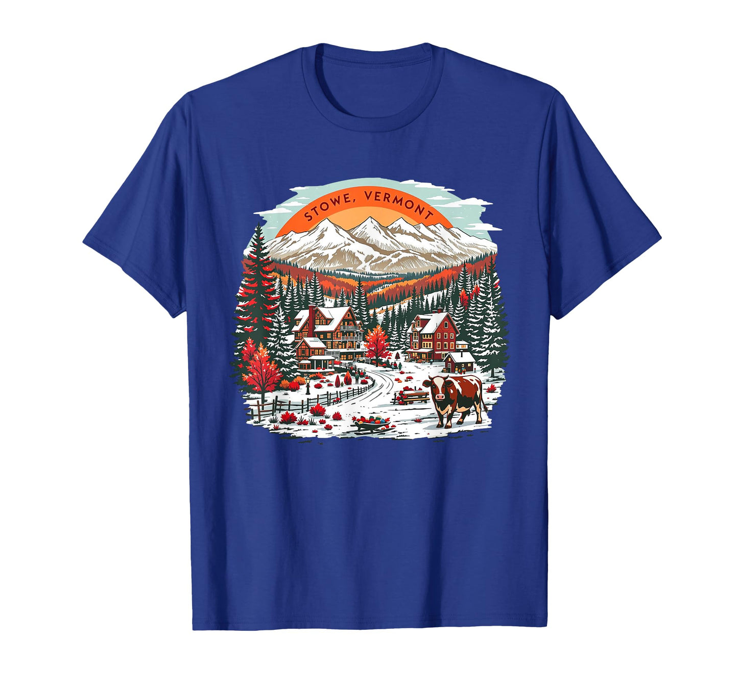 Vintage Stowe Vermont Sunset Mountains Cityscape Retro T-Shirt