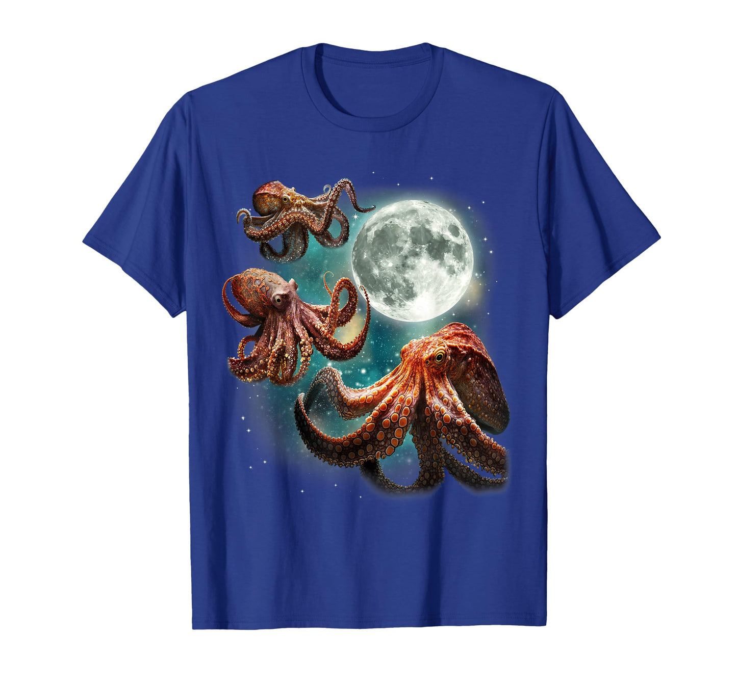 Three Octopuses 3 Moon Ocean Deep Sea Creature Wildlife T-Shirt