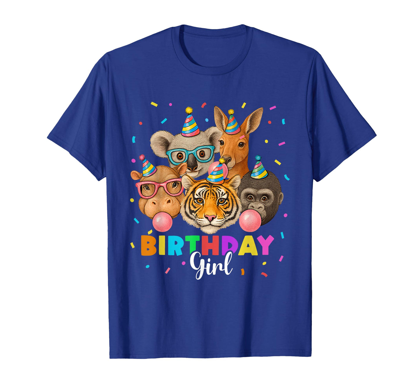 Happy Birthday Girl Zoo Animals Wildlife Party Youth Kids T-Shirt