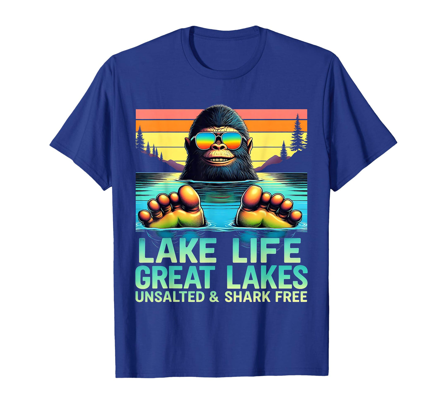 Unsalted Fishing Lake Life Bigfoot Drinking Great Lakes T-Shirt