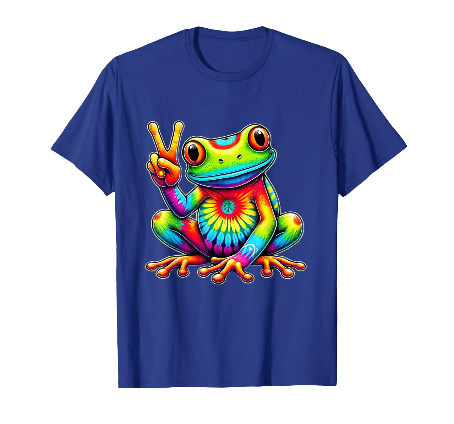 Tie-Dye Frog Holding Peace Sign Funny Hippie T-Shirt