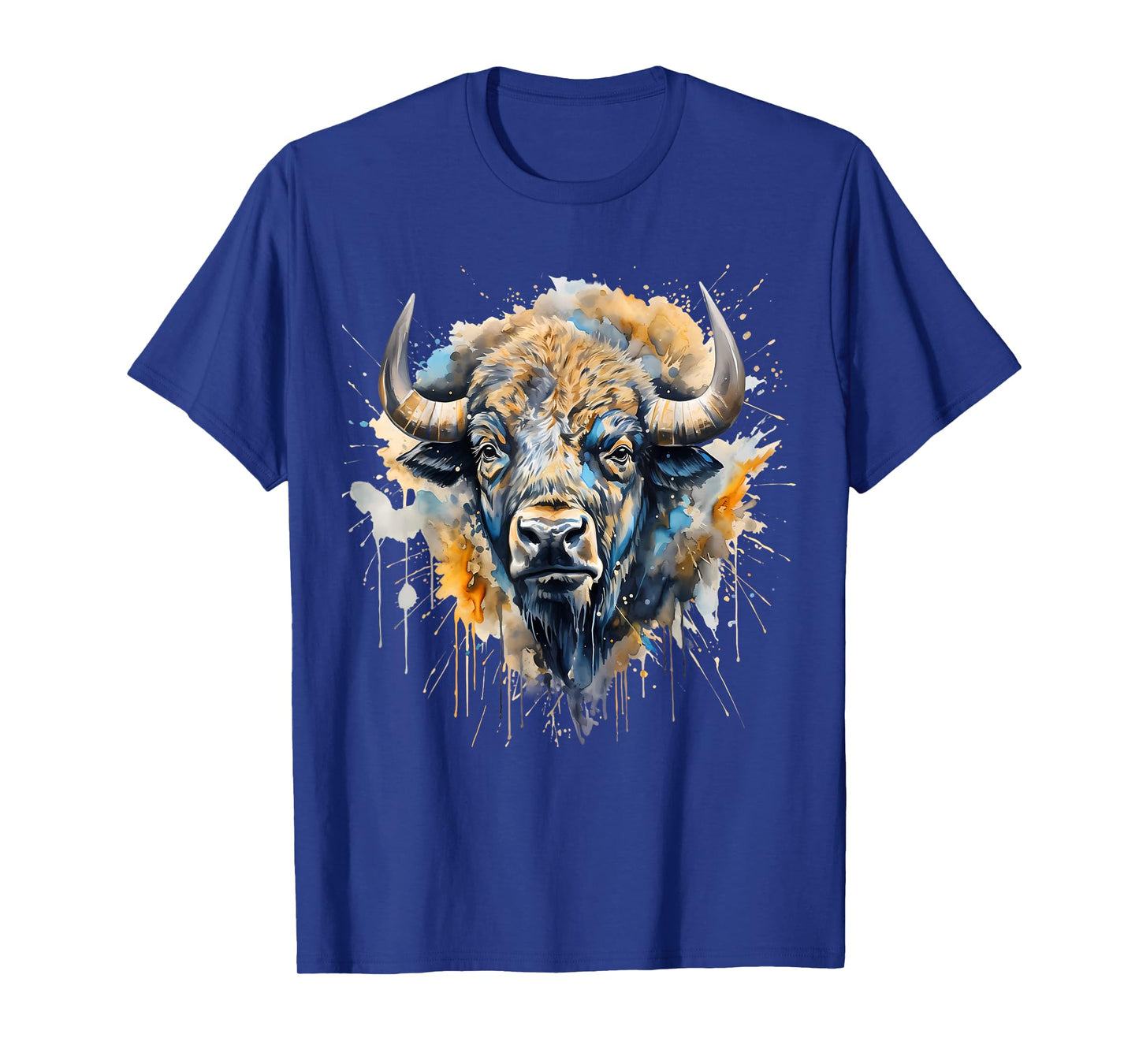 Buffalo Portrait Colorful Splash Artwork Wildlife Bison T-Shirt